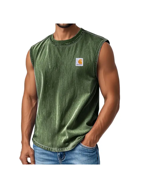 Men's Vintage Distressed Washed Crew Neck Sleeveless Tank Top - Anrider.com 