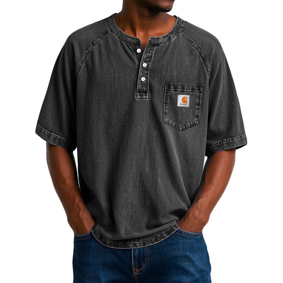 

Men's Fashion Vintage Raglan Pocket Comfort Short Sleeve Henley Shirt