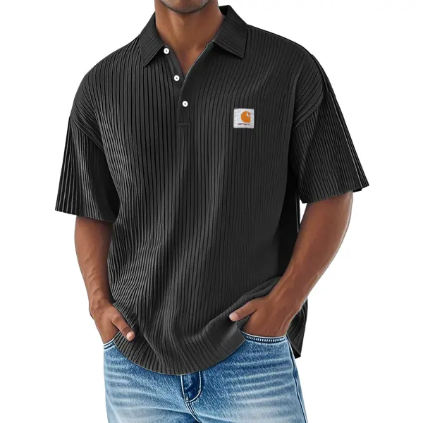 Men's Daily Ribbed Lapel Button Casual Comfortable Short-sleeved Polo Shirt - Spiretime.com 