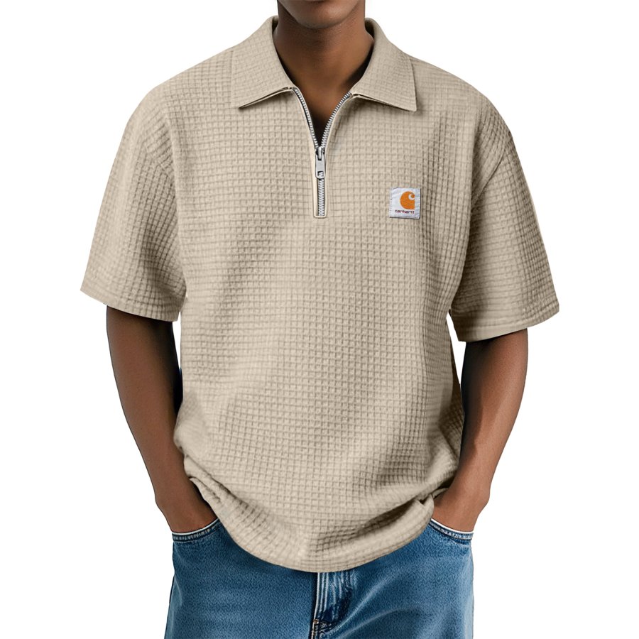

Men's Daily Waffle Lapel Zipper Casual Comfort Short Sleeve POLO Shirt