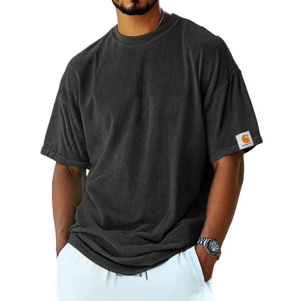 Men's Retro Fashion Corduroy Simple Short-sleeved T-shirt - Wayrates.chimpone.com 
