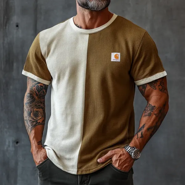 Men's Vintage Waffle Fabric Knit Black Mesh T-Shirt - Perfect For Summer Outdoors - Spiretime.com 
