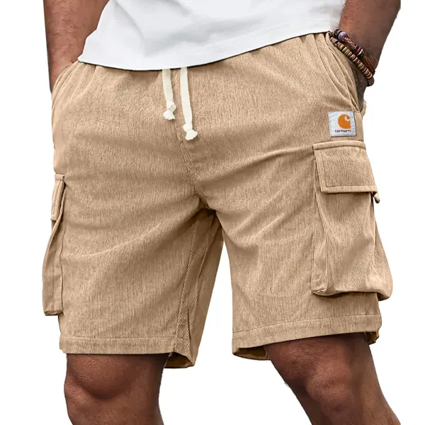 Men's Shorts Retro Corduroy 5 Inch Pockets Shorts Surf Beach Shorts Daily Casual Leather Label - Ootdyouth.com 