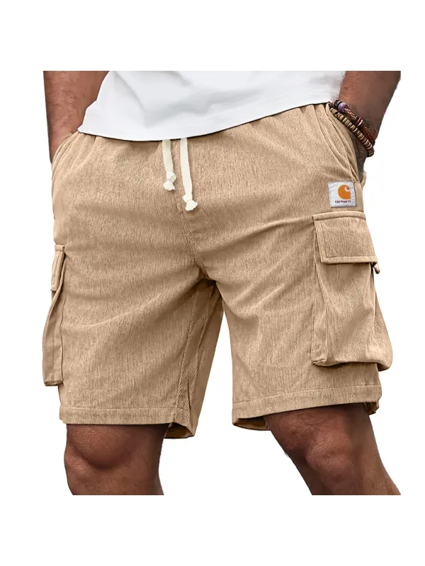 Men's Shorts Retro Corduroy 5 Inch Pockets Shorts Surf Beach Shorts Daily Casual Leather Label - Ootdmw.com 