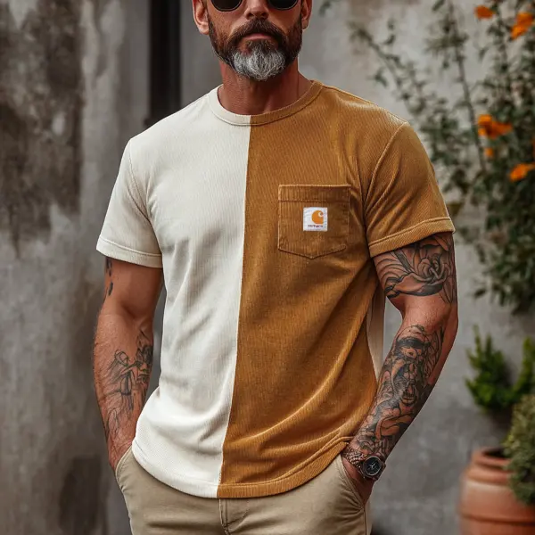 Men's Vintage Corduroy Fabric Knit Black Mesh T-Shirt - Perfect For Summer Outdoors - Spiretime.com 