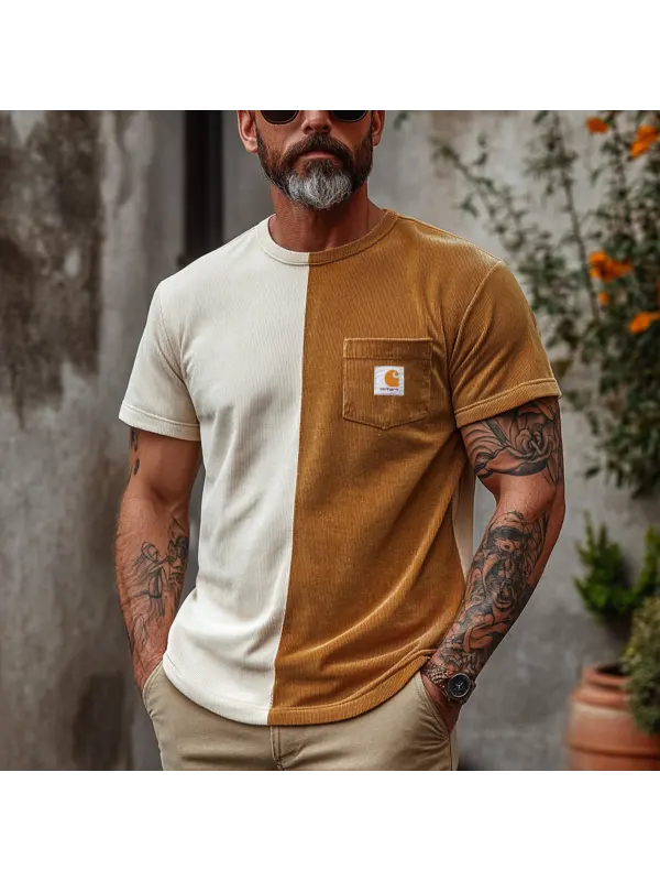 Men's Vintage Corduroy Fabric Knit Black Mesh T-Shirt - Perfect For Summer Outdoors - Ootdmw.com 