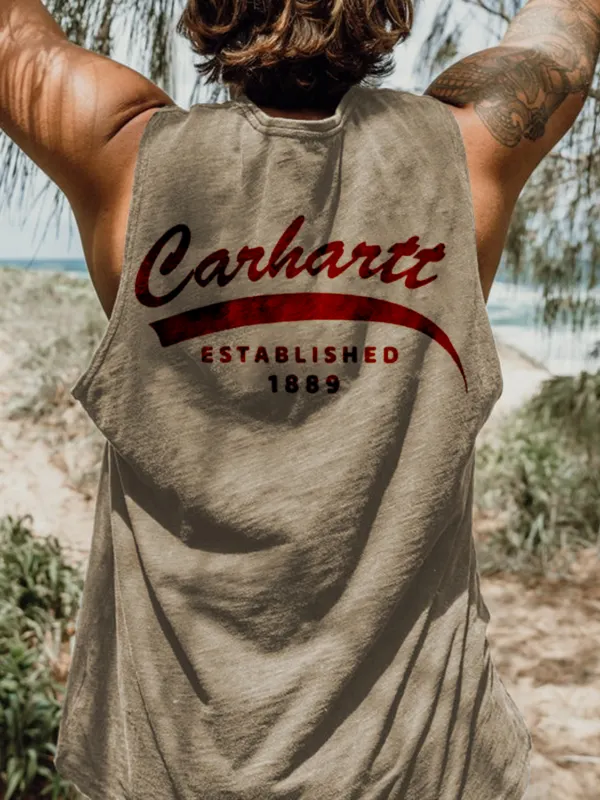 Retro Letter Print Casual Vest - Menwyx.com 
