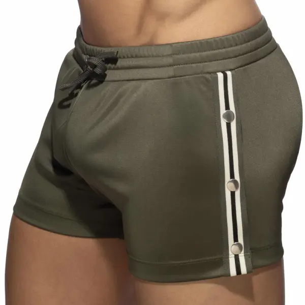 Men's Sexy Olive Green Active Shorts With Striped Side Panels And Adjustable Waistband - Ootdyouth.com 