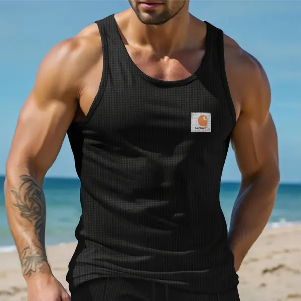 Men's Black Waffle Mesh Tank Tops - Ootdyouth.com 