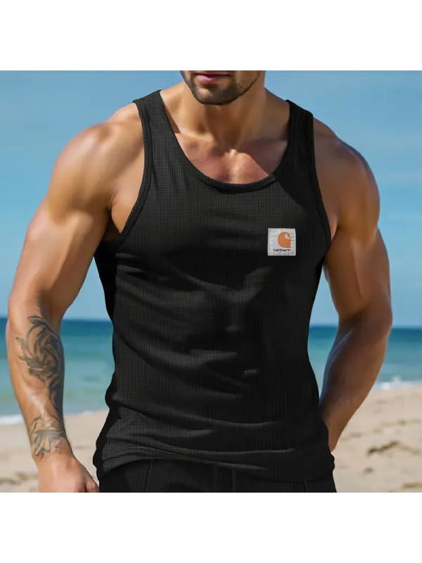 Men's Black Waffle Mesh Tank Tops - Ootdmw.com 