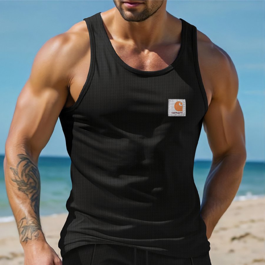 

Men's Black Waffle Mesh Tank Tops