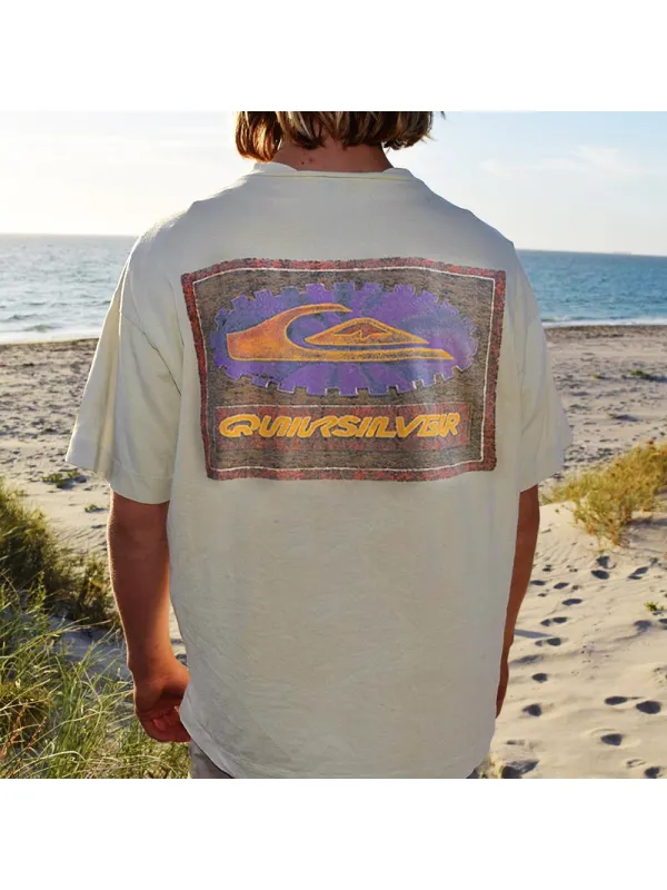 Oversized Retro Casual Print Surf T-Shirt - Anrider.com 