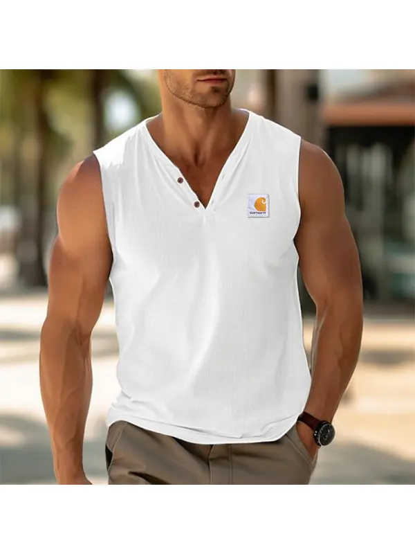 Stylish Sleeveless Henley Vest For Men - Perfect For Summer Outdoors - Ootdmw.com 