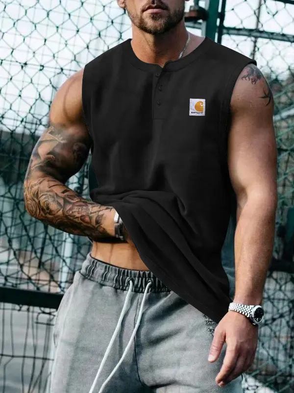 Men's Sleeveless Henley Tank Top - Perfect For Fitness And Casual Wear - Pragmaace.com 