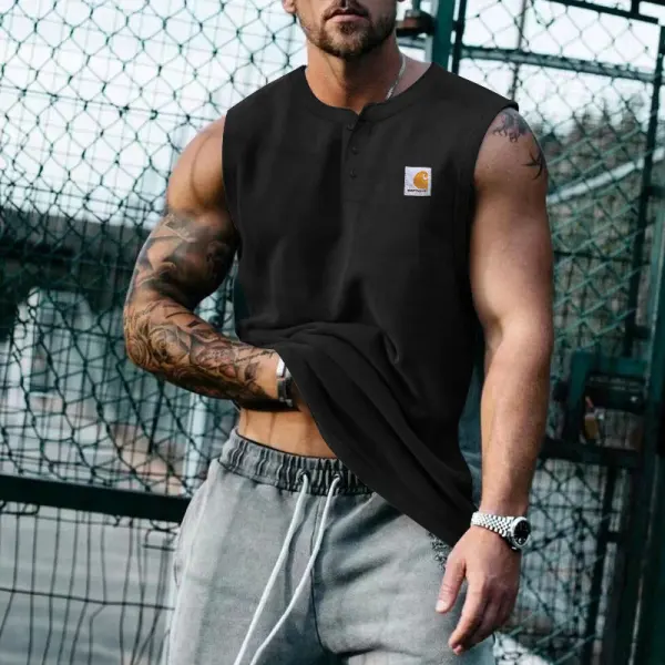 Men's Sleeveless Henley Tank Top - Perfect For Fitness And Casual Wear - Zivinfo.com 