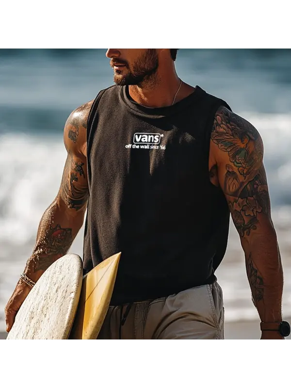 Men's Vintage Crew Neck Sleeveless Tank Top - Ootdmw.com 