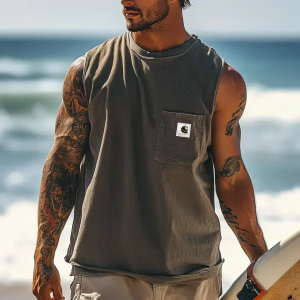 Men's Vintage Crew Neck Sleeveless Tank Top - Zivinfo.com 