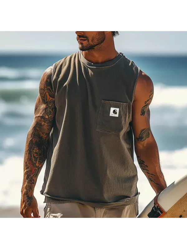 Men's Vintage Crew Neck Sleeveless Tank Top - Ootdmw.com 
