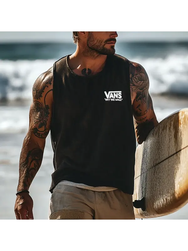 Men's Vintage Crew Neck Sleeveless Tank Top - Ootdmw.com 