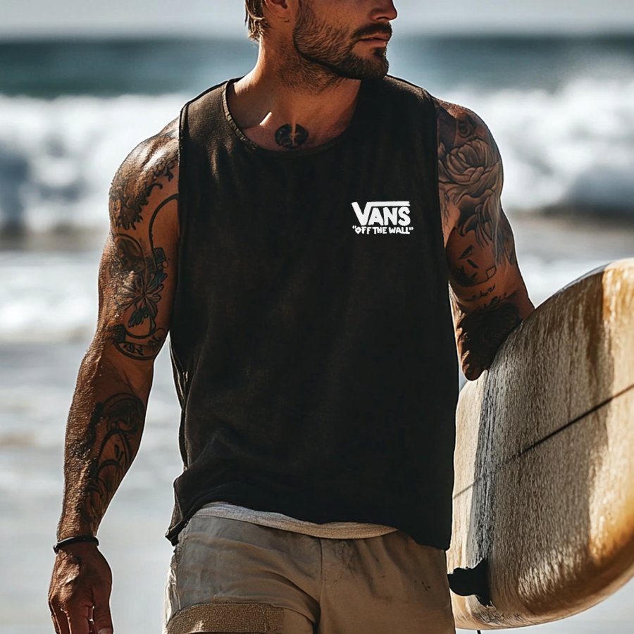 

Men's Vintage Crew Neck Sleeveless Tank Top