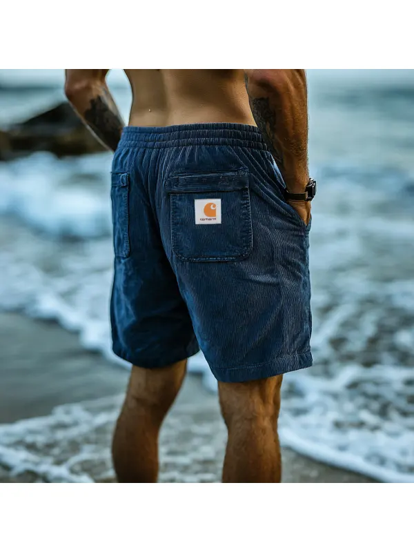Mens Casual Summer Beach Logo Surf Corduroy Shorts - Ootdmw.com 