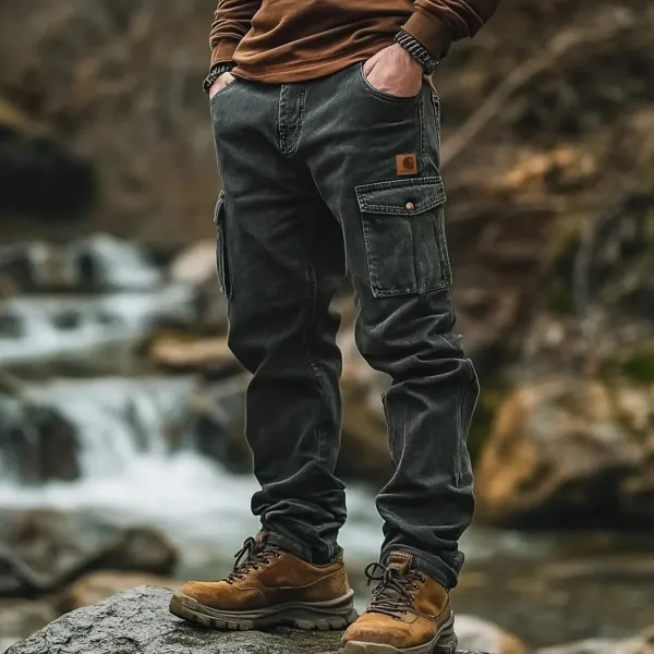 Retro Outdoor Men's Casual Pants Overalls Multifunctional Trousers Cotton Wear-resistant Workwear Denim Pants - Zivinfo.com 