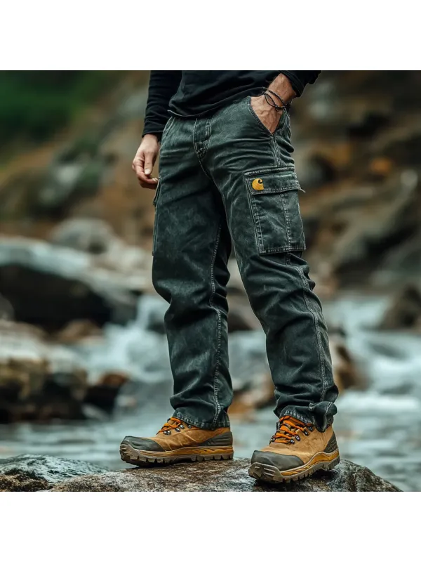 Vintage Outdoor Men's Casual Pants Overalls Multifunctional Trousers Washed Jeans Trousers - Ootdmw.com 