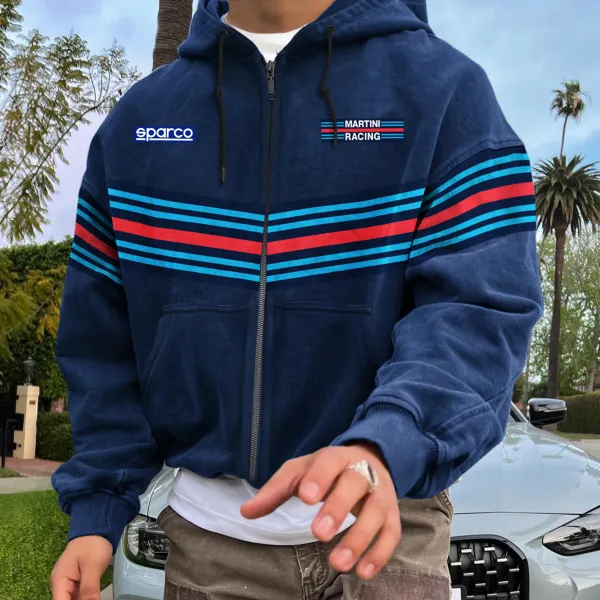 Oversize Racing Print Racing Hooded Sweatshirt Jacket - Zivinfo.com 