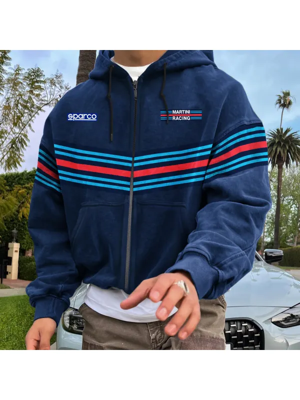 Oversize Racing Print Racing Hooded Sweatshirt Jacket - Ootdmw.com 