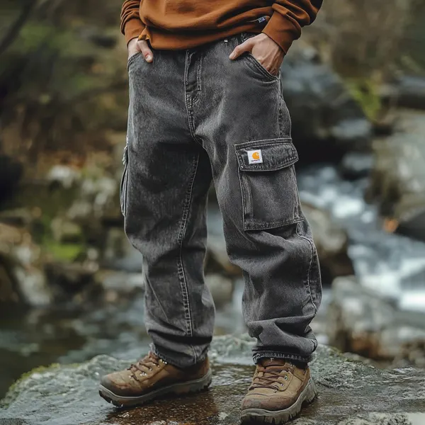 Vintage Outdoor Men's Casual Pants Overalls Multifunctional Trousers Washed Jeans Trousers - Zivinfo.com 