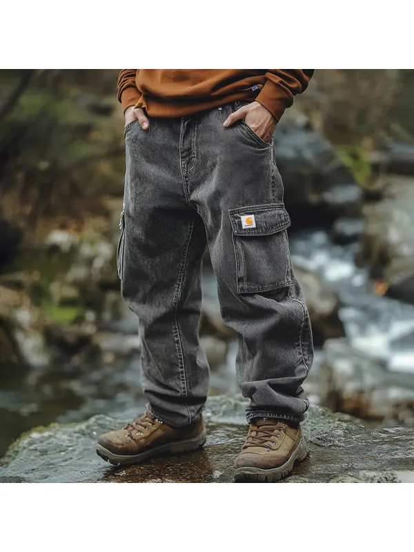 Vintage Outdoor Men's Casual Pants Overalls Multifunctional Trousers Washed Jeans Trousers - Ootdmw.com 