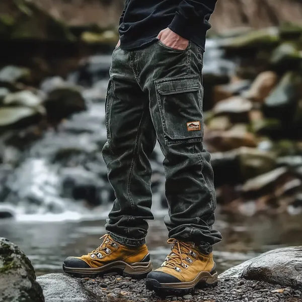 Vintage Outdoor Men's Casual Pants Overalls Multifunctional Trousers Washed Jeans Trousers - Zivinfo.com 