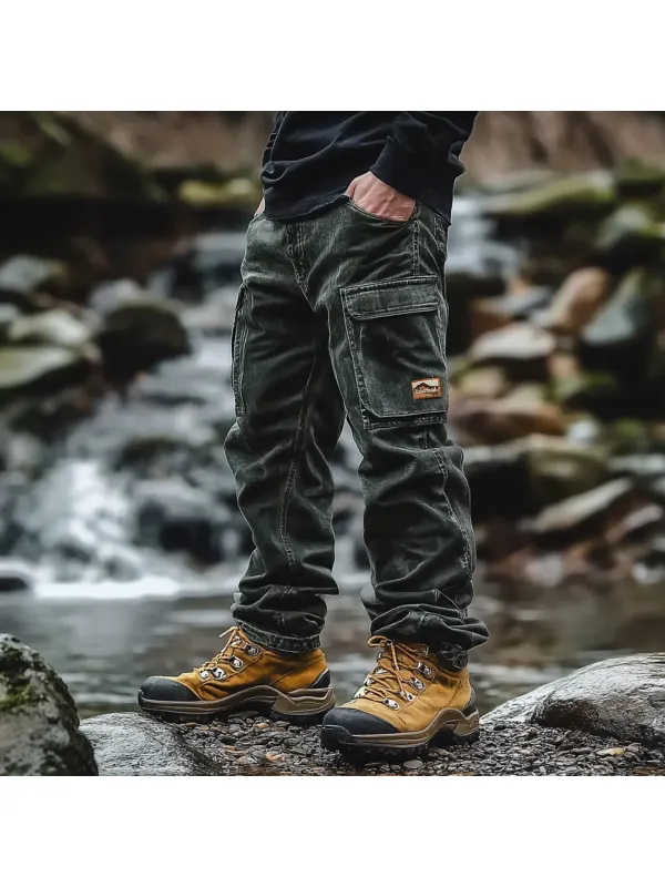 Vintage Outdoor Men's Casual Pants Overalls Multifunctional Trousers Washed Jeans Trousers - Ootdmw.com 