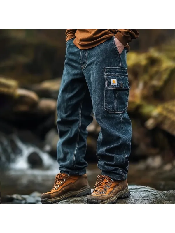 Vintage Outdoor Men's Casual Pants Overalls Multifunctional Trousers Washed Jeans Trousers - Ootdmw.com 