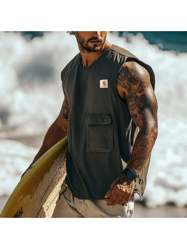 Men's Vintage Crew Neck Sleeveless Tank Top - Ootdmw.com 