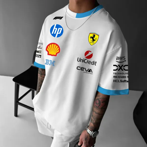 Men's Casual Loose Racing Style Printed T-Shirt - Zivinfo.com 