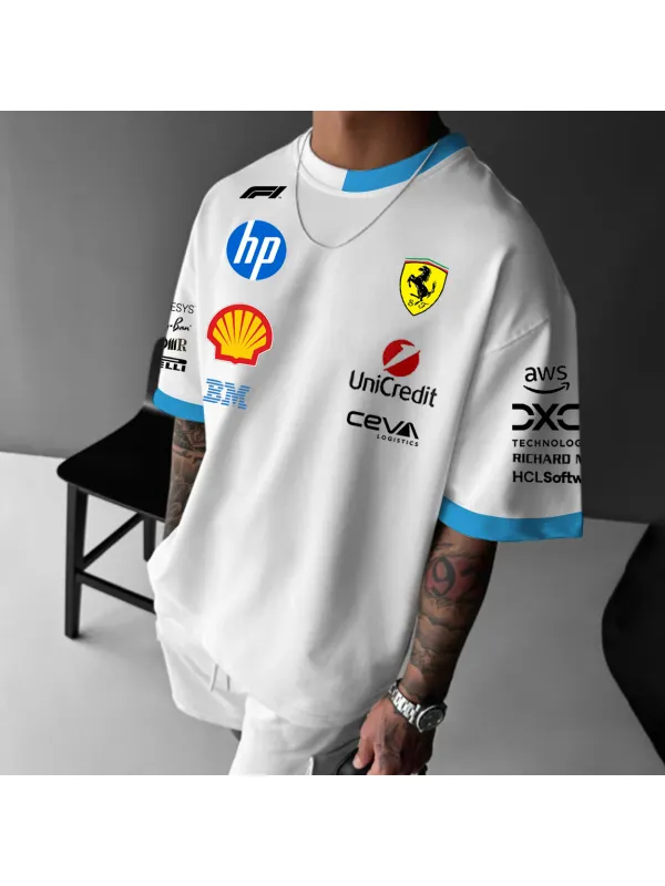Men's Casual Loose Racing Style Printed T-Shirt - Ootdmw.com 