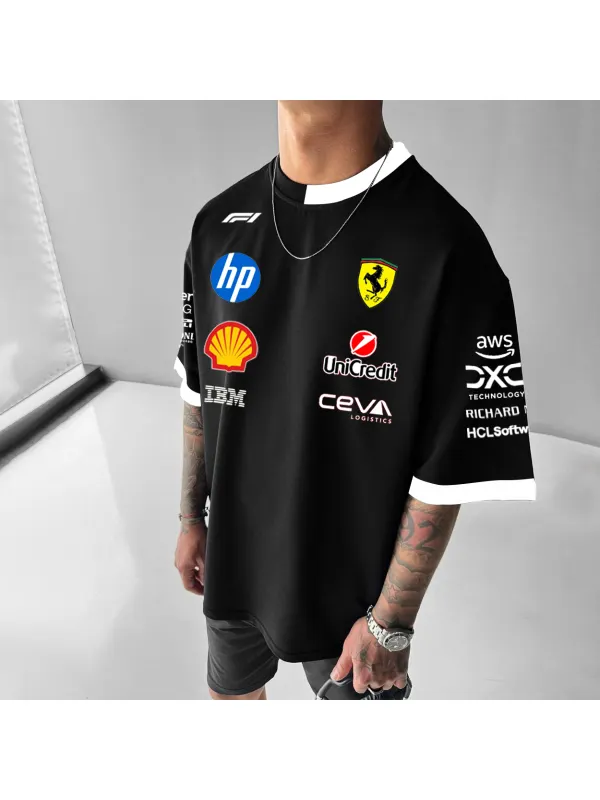 Men's Casual Loose Racing Style Printed T-Shirt - Ootdmw.com 