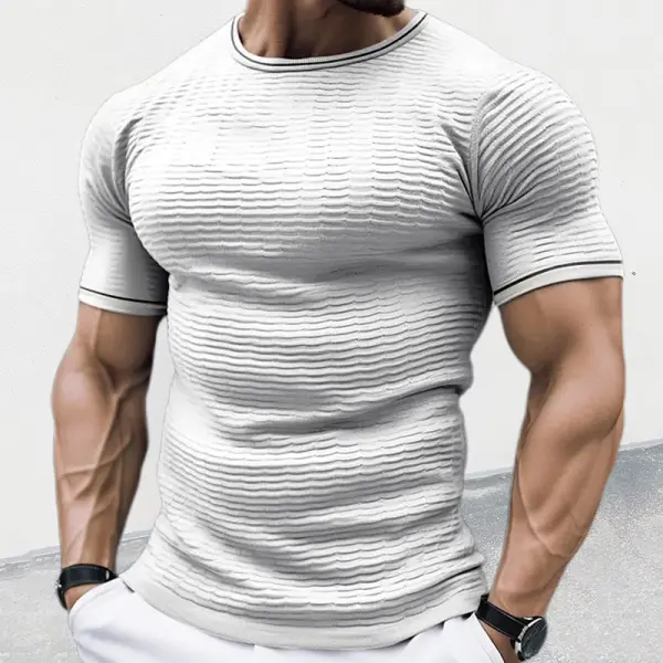 Men's Crew Neck Short Sleeve Slim Fit Knitted T-shirt - Ootdcowboys.com 