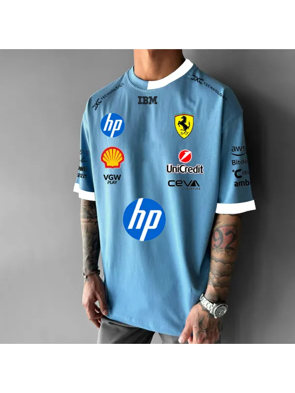 Men's Casual Loose Racing Style Printed T-Shirt - Ootdmw.com 