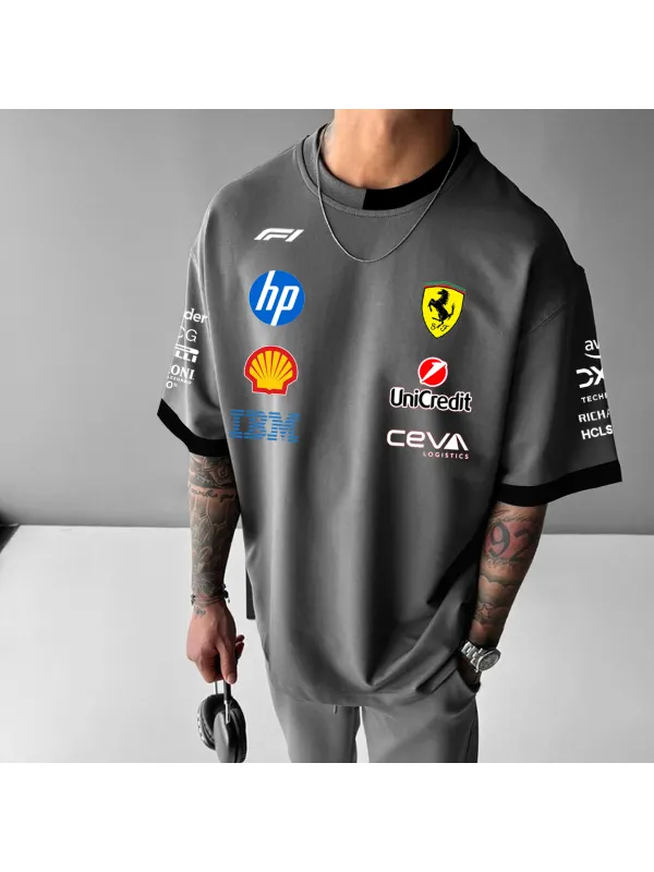 Men's Casual Loose Racing Style Printed T-Shirt - Ootdmw.com 