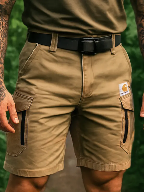 Khaki Zipper Cargo Shorts For Men - Durable And Functional Design With Multiple Pockets - Menwyx.com 