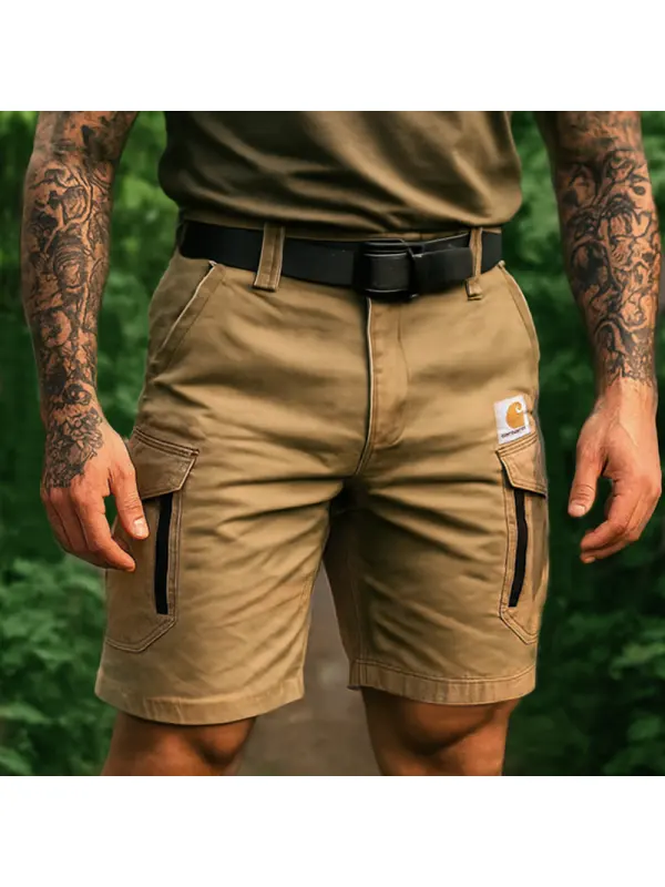 Khaki Zipper Cargo Shorts For Men - Durable And Functional Design With Multiple Pockets - Aptkoi.com 