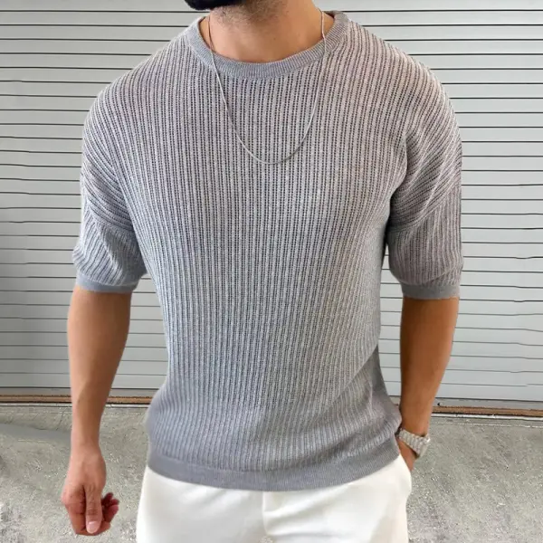 Men's Hollow Round Neck Short Sleeve Thin Knitted T-shirt - Ootdcowboys.com 