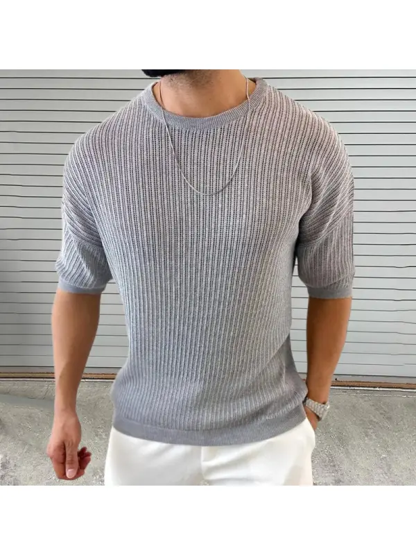 Men's Hollow Round Neck Short Sleeve Thin Knitted T-shirt - Ootdmw.com 