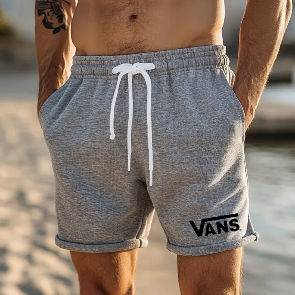 Men's Casual Shorts With Adjustable Drawstring And Logo Detail - Zivinfo.com 