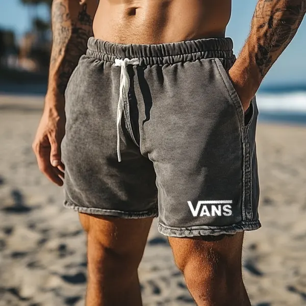 Men's Wash Vintage Casual Beach Shorts With Drawstring Waist - Zivinfo.com 