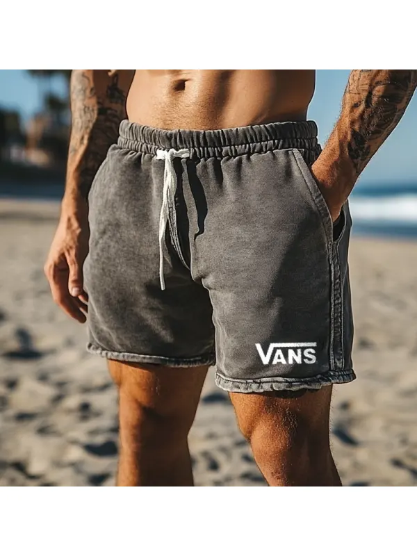Men's Wash Vintage Casual Beach Shorts With Drawstring Waist - Ootdmw.com 