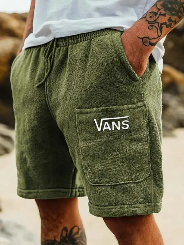 Vans Men's Terry Towelling Embroidery  Surfing Shorts Army Green Boardshorts - Menwyx.com 