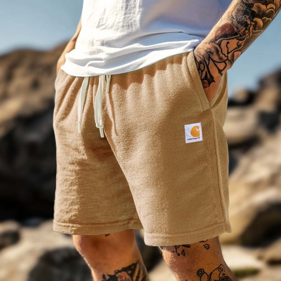 

Men's Vintage Terry Towelling Elastic Drawstring Surfing Shorts Khaki Boardshorts
